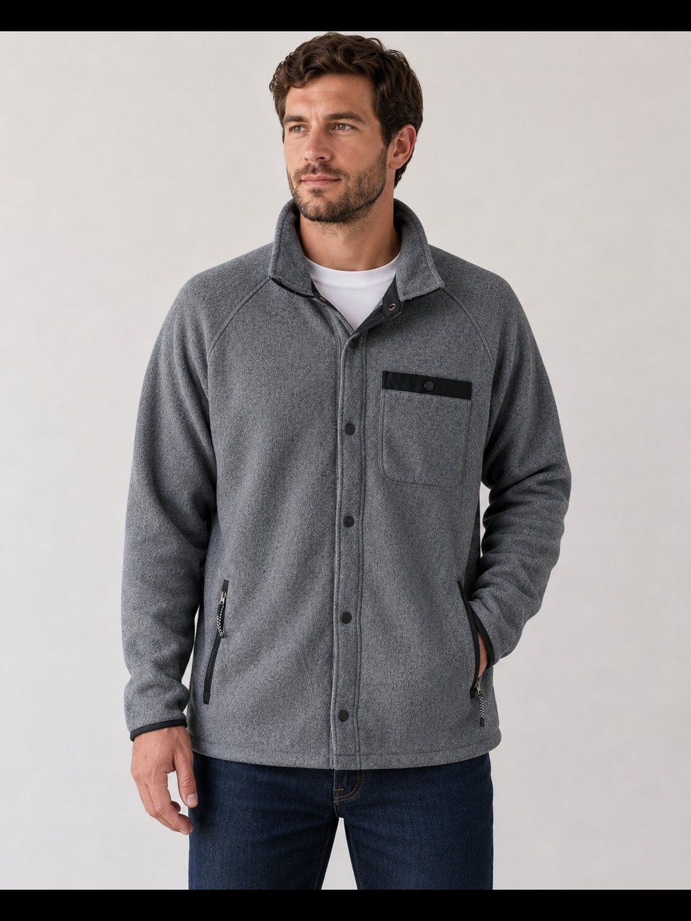 The North Face Men's Gray Snap-Front Fleece Shirt Jacket